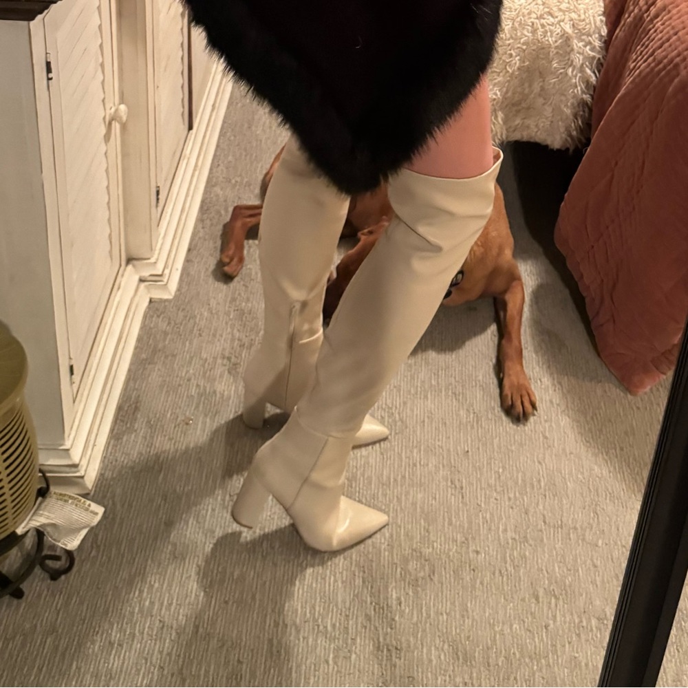 Over the Knee White Cream Leather Boot